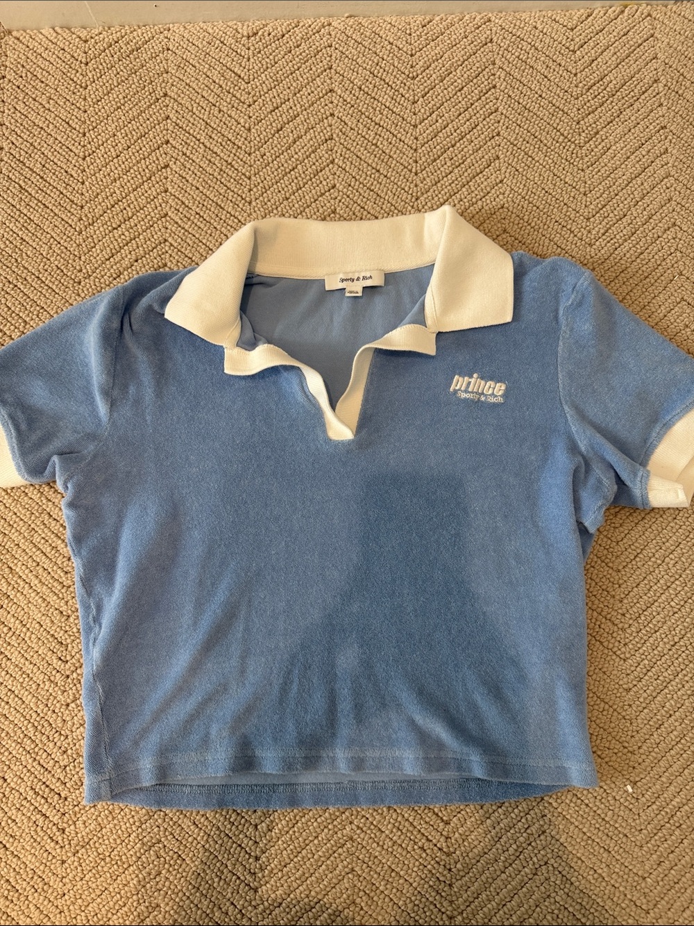 Sporty & Rich Light Blue Cropped Polo with White Collar